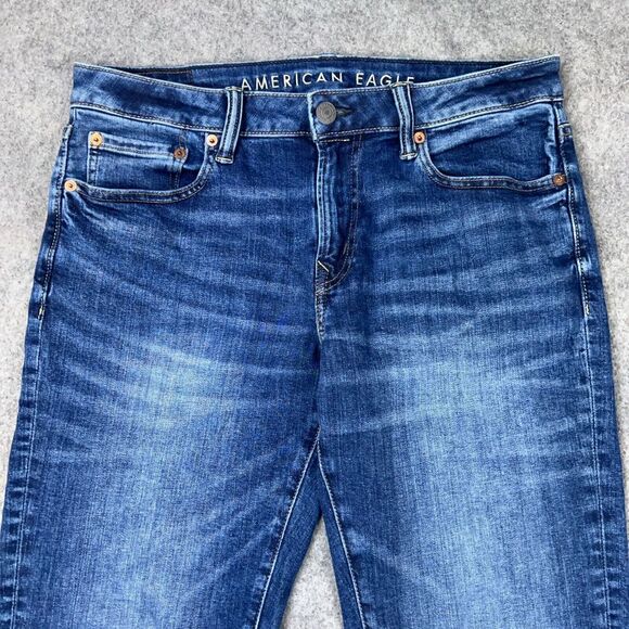 American Eagle Jeans Mens 32x34 Blue Slim Straight Stretch Whiskered Denim Pants - Picture 2 of 13